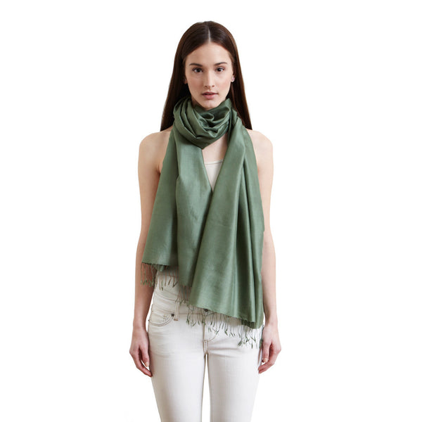 Sage Green Silk Scarf + Gold plate Amethyst Studs - Afghanistan